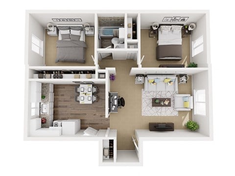 Floor plan for 2 beds, 1 bath, 755 sqft